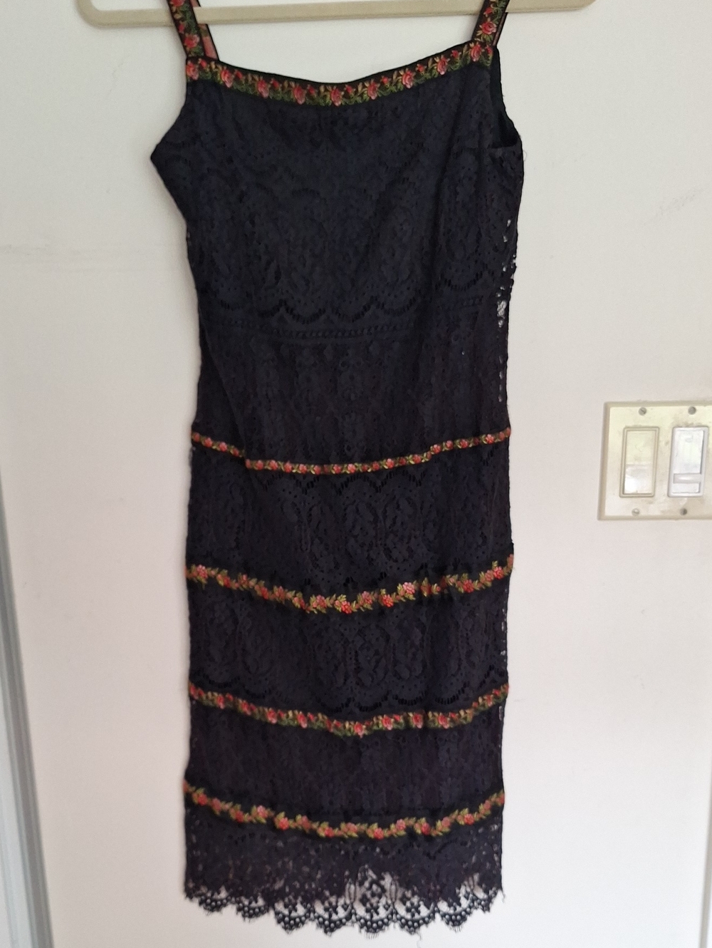 Black Lace Slip Dress with Floral Trim Nanette Lepore 4